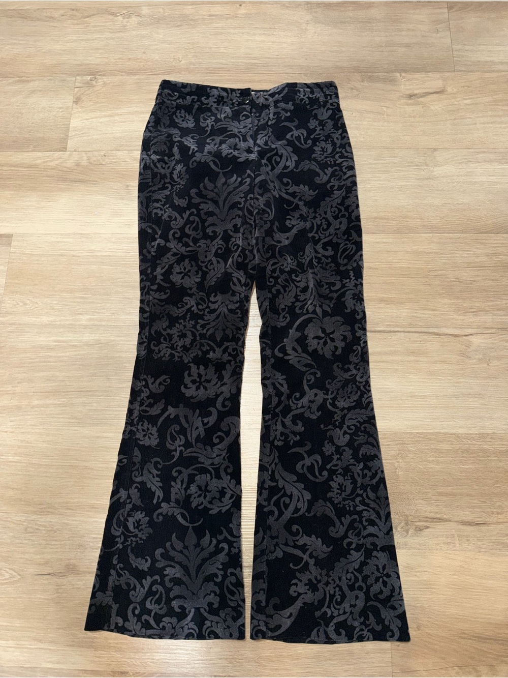 White House Black Market Black & Charcoal Damask Boot-Cut Pants